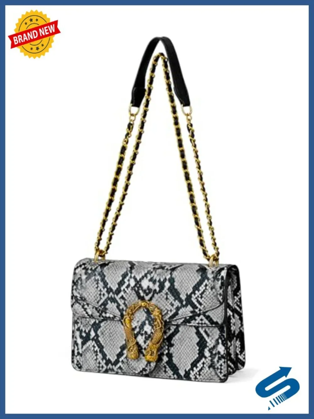 Snakeskin Print Crossbody Purse PU Leather Shoulder Bag Chain Strap Women